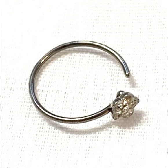 Silver Circle Nose Rings With Rhinestone Flower